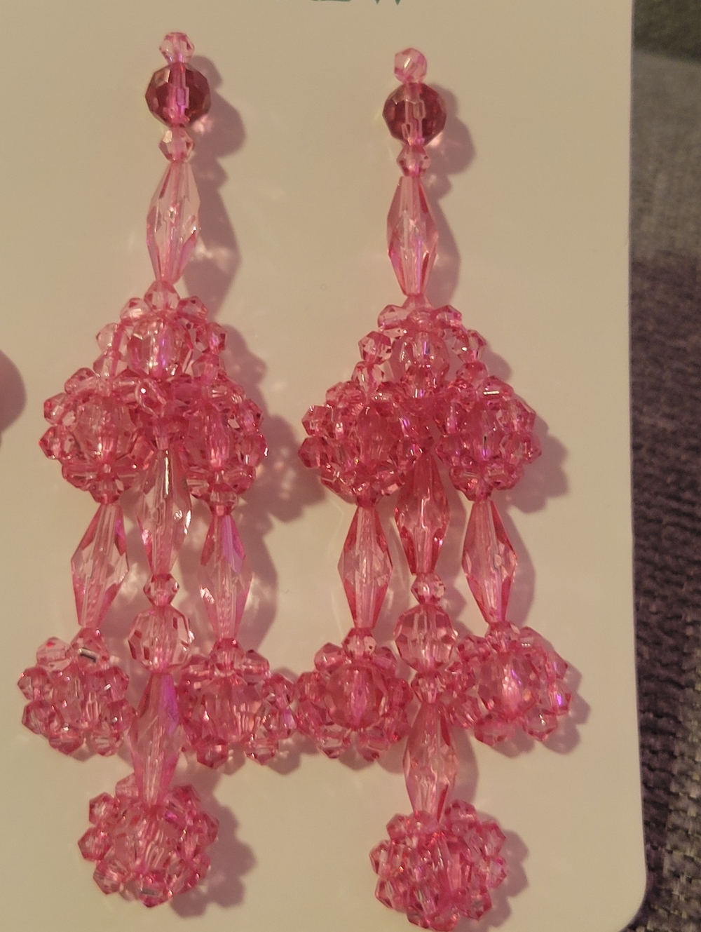 J. Crew Pink Faceted Beaded Chandelier Earrings - Picture 2 of 8